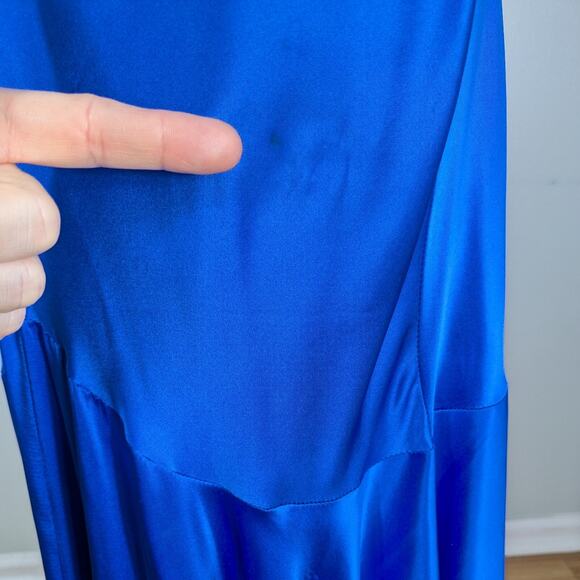 Vintage Cache Prom Dress Maxi Gown 4 Blue Y2K Silk Satin Movie Star Slip Glam - Picture 12 of 16